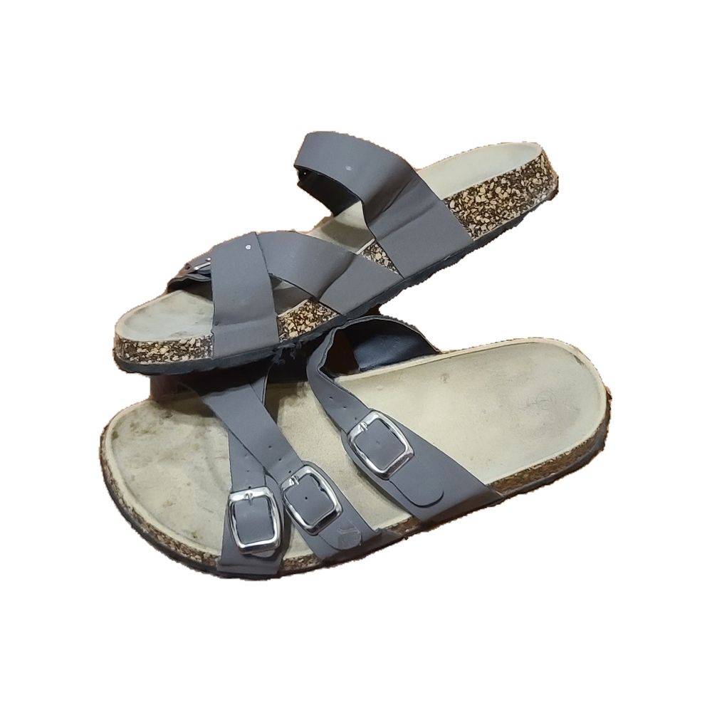 Gray Strappy Sandals with Buckles